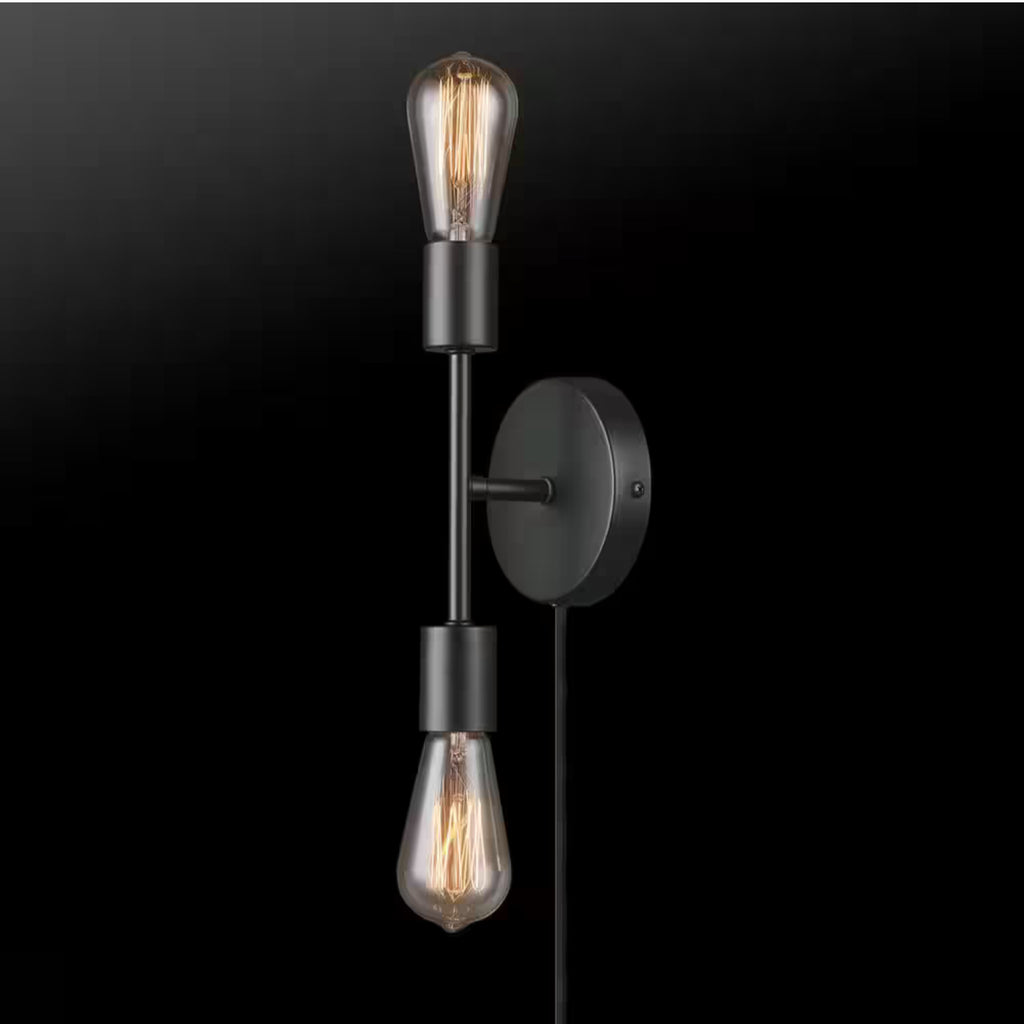 Hampton Bay 10 in. 2-Light Matte Black Plug-In or Hardwire Wall Sconce for Bathroom