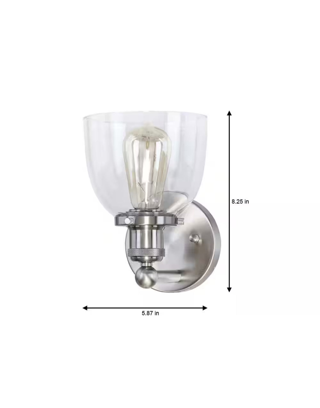 Evelyn 6 in. 1-Light Brushed Nickel Industrial Wall Sconce with Clear Glass Shade