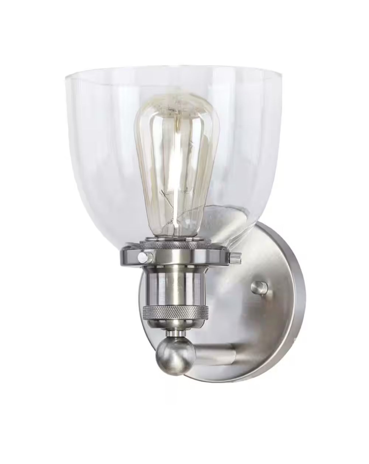 Evelyn 6 in. 1-Light Brushed Nickel Industrial Wall Sconce with Clear Glass Shade