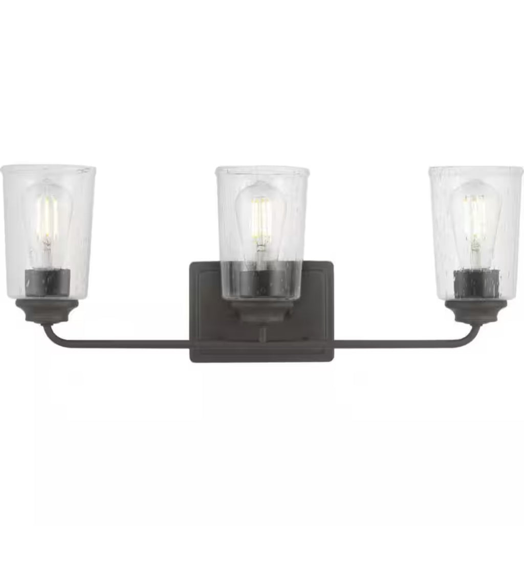 Hampton Bay
Evangeline 23 in. 3-Light Modern Bronze Farmhouse Bathroom Vanity Light with Clear Seeded Glass Shades