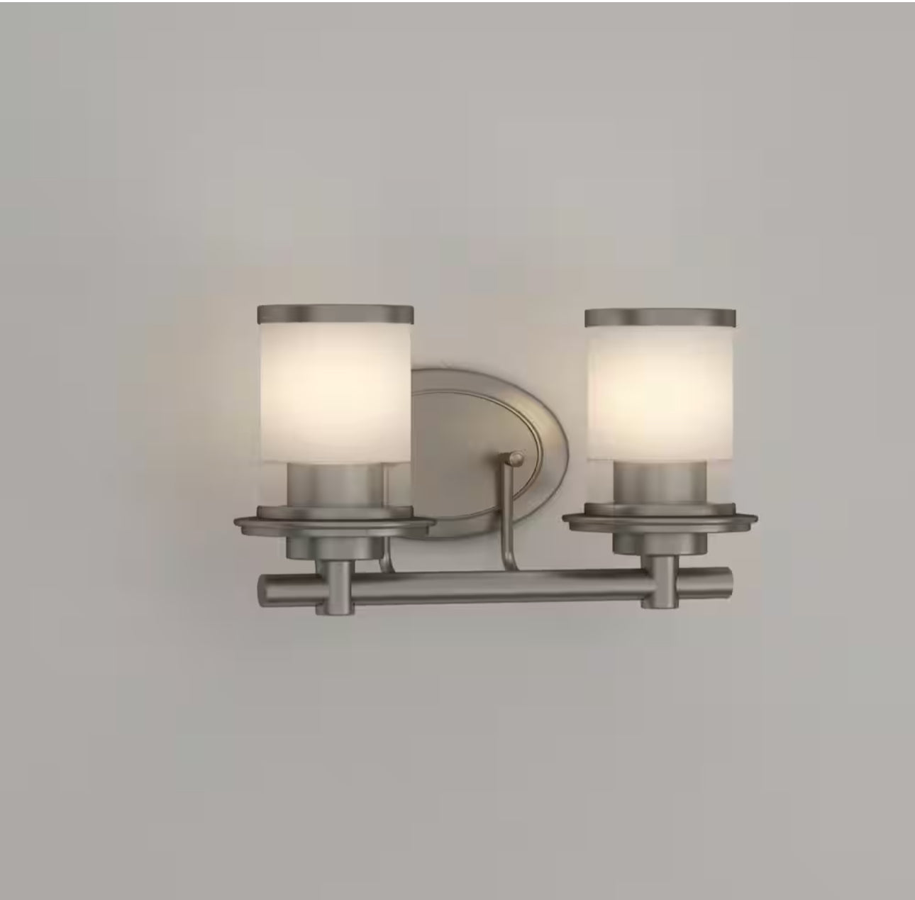 Hampton Bay
Truitt 14.2 in. 2-Light Brushed Nickel Modern Transitional Vanity with Frosted and Clear Edge Glass Shades