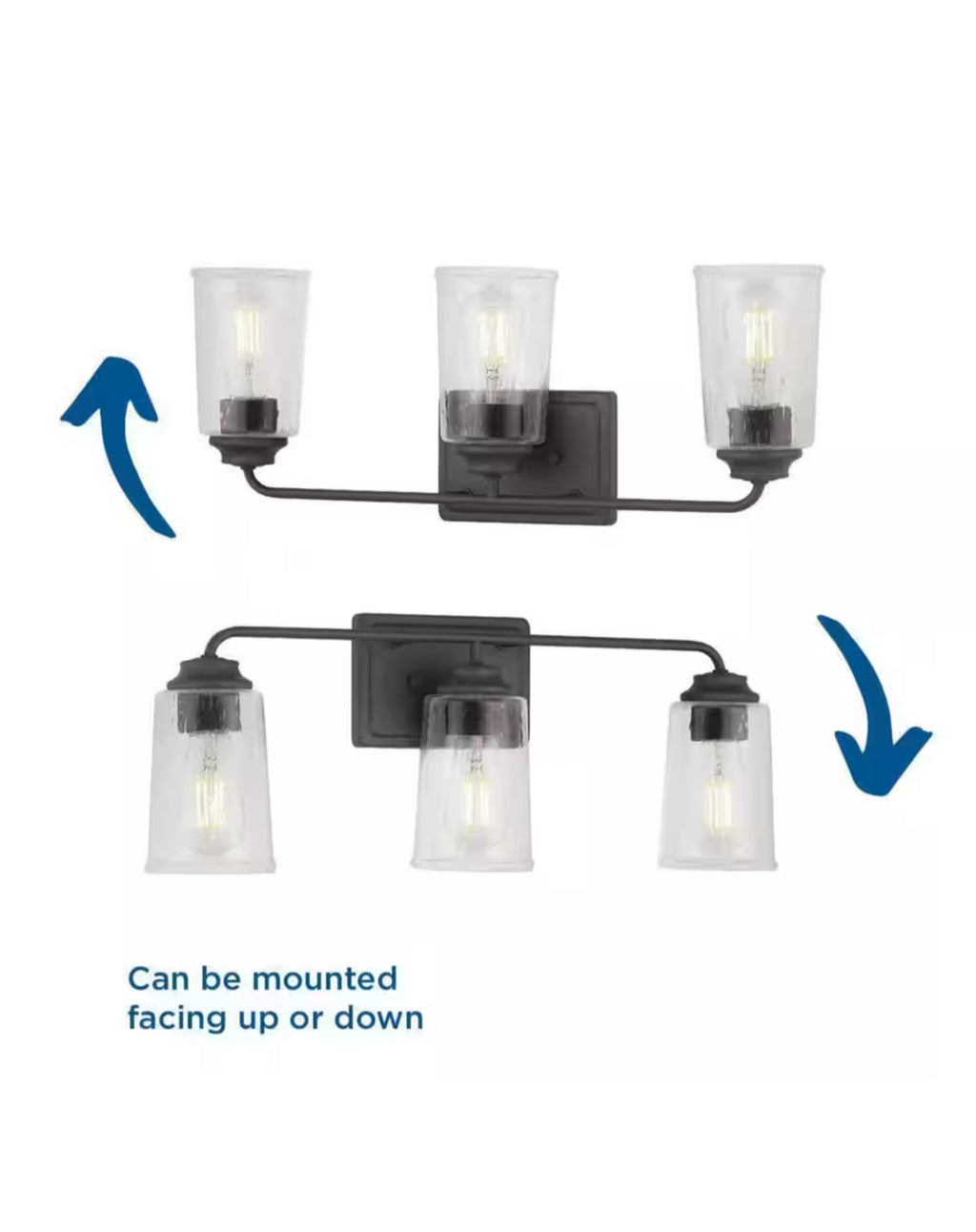 Hampton Bay
Evangeline 23 in. 3-Light Modern Bronze Farmhouse Bathroom Vanity Light with Clear Seeded Glass Shades