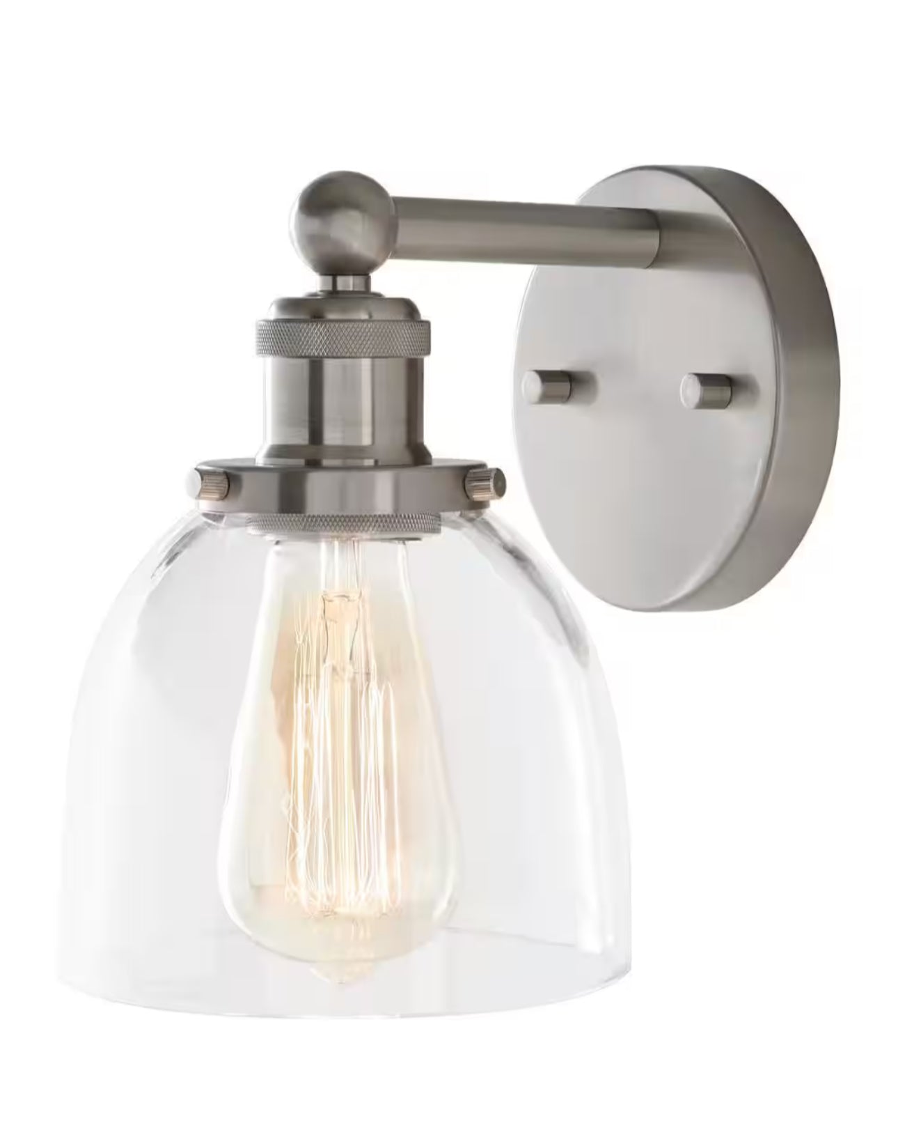 Evelyn 6 in. 1-Light Brushed Nickel Industrial Wall Sconce with Clear Glass Shade
