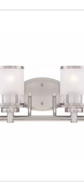 Hampton Bay
Truitt 14.2 in. 2-Light Brushed Nickel Modern Transitional Vanity with Frosted and Clear Edge Glass Shades